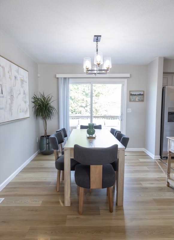 Dining room with a sliding door out to the deck